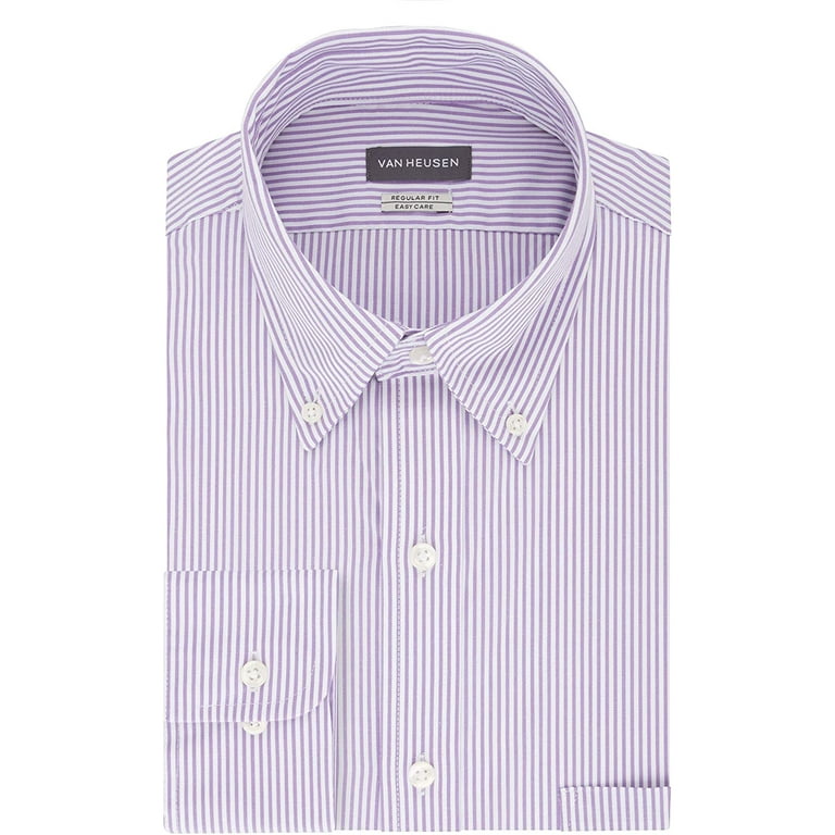 Van Heusen Mens Dress Shirt Regular Fit Pinpoint Stripe 17.5 Neck 32-33  Sleeve Wild Orchid