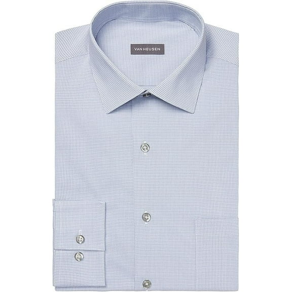 Van Heusen Dress Shirt Mens 15-15.5 34/35 Blue Stain Shield Regular Fit Stretch