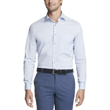Van Heusen Mens Dress Shirt Regular Fit Stain Shield Stretch 16-16.5 Neck 32-33 Sleeve Blue Silver