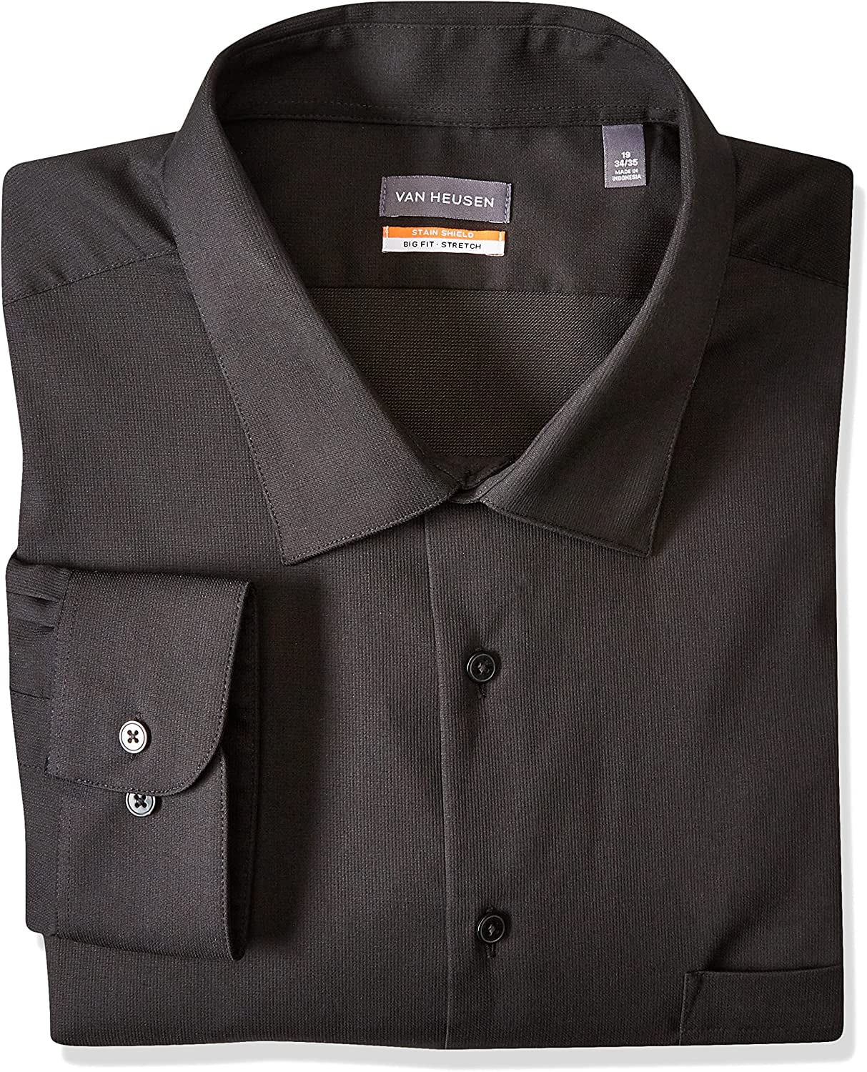 Van Heusen Mens Dress Shirt Regular Fit Stain Shield Stretch 16-16.5 Neck  34-35 Sleeve Black