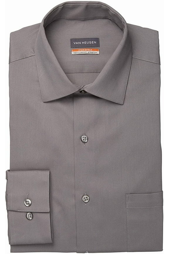 Men Regular fit Button-Up Shirt Large 16-16.5 34-35 Grey Solid