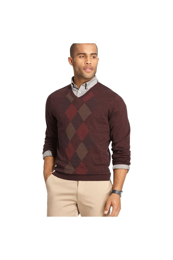 Mens Feeder-Stripe Diamond V Neck Pullover Sweater, Red, Big & Tall, XX-Large