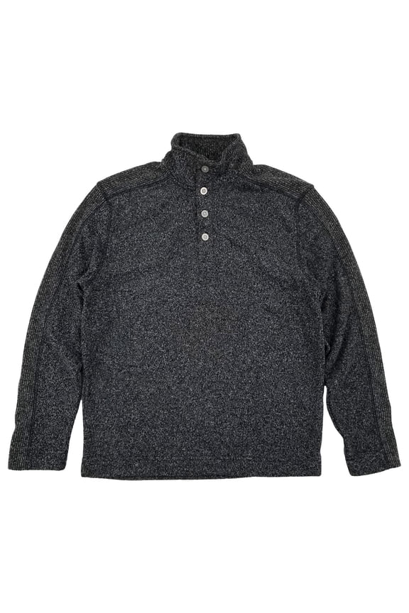 Mens Gray Flex Fleece Buttoned Mock Neck Pullover Sweatshirt S