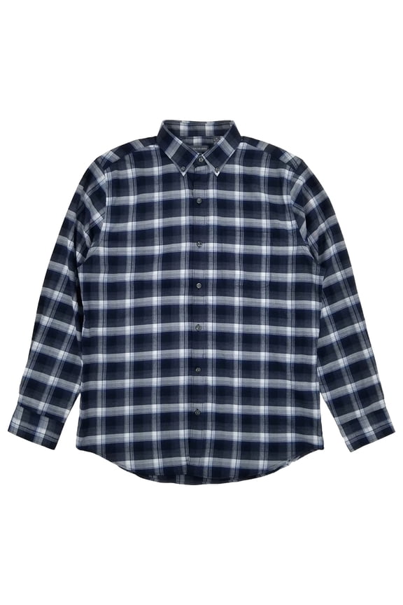 Mens Navy Black Plaid Regular Fit Long Sleeve Button-Down Shirt M