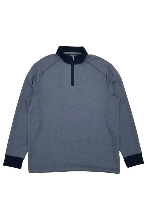 Mens Navy Blue Long Sleeve High Neck Pique Quarter-Zip Sweater XL