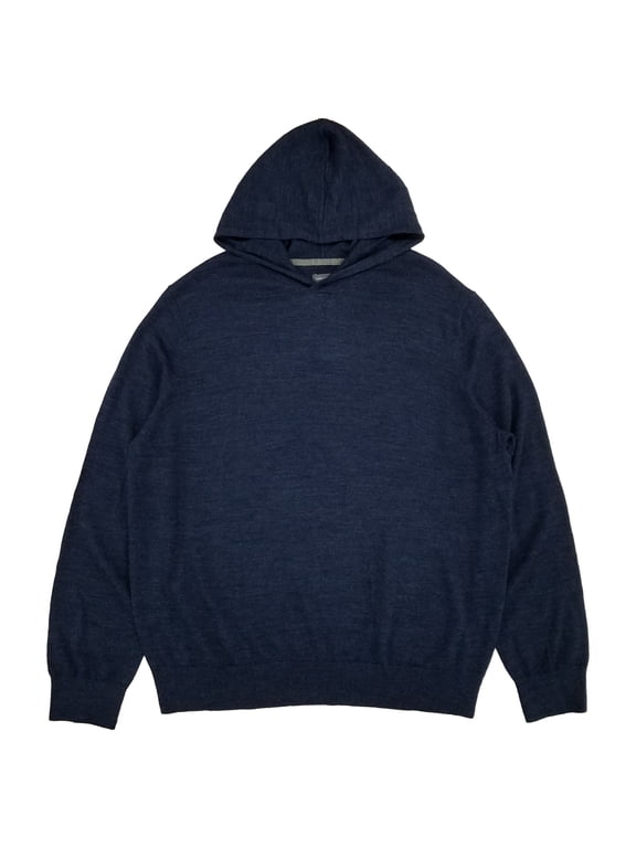 Mens Navy Blue Long Sleeve Hooded Merino Sweater XX-Large