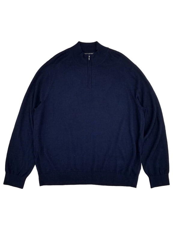 Mens Navy Blue Long Sleeve Mock Neck Quarter-Zip Merino Sweater XXL