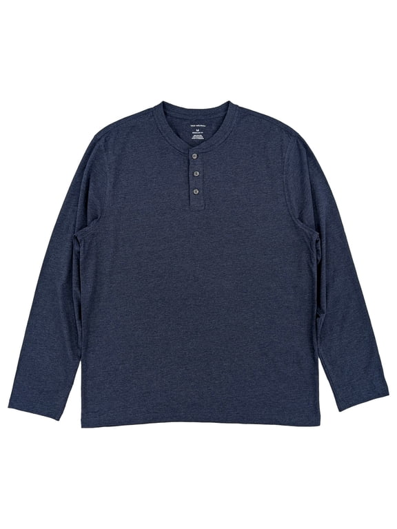 Mens Navy Blue Regular Fit Long Sleeve Henley Shirt Medium