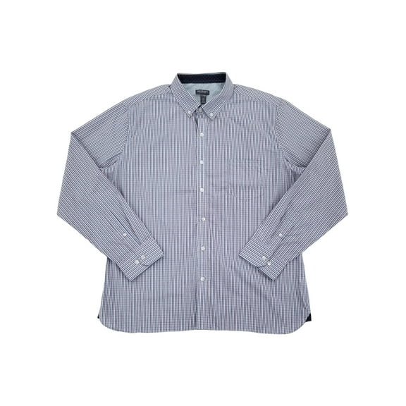 Van Heusen Mens Red & Blue Plaid Never Tuck Long Sleeve Button-Down Shirt Small