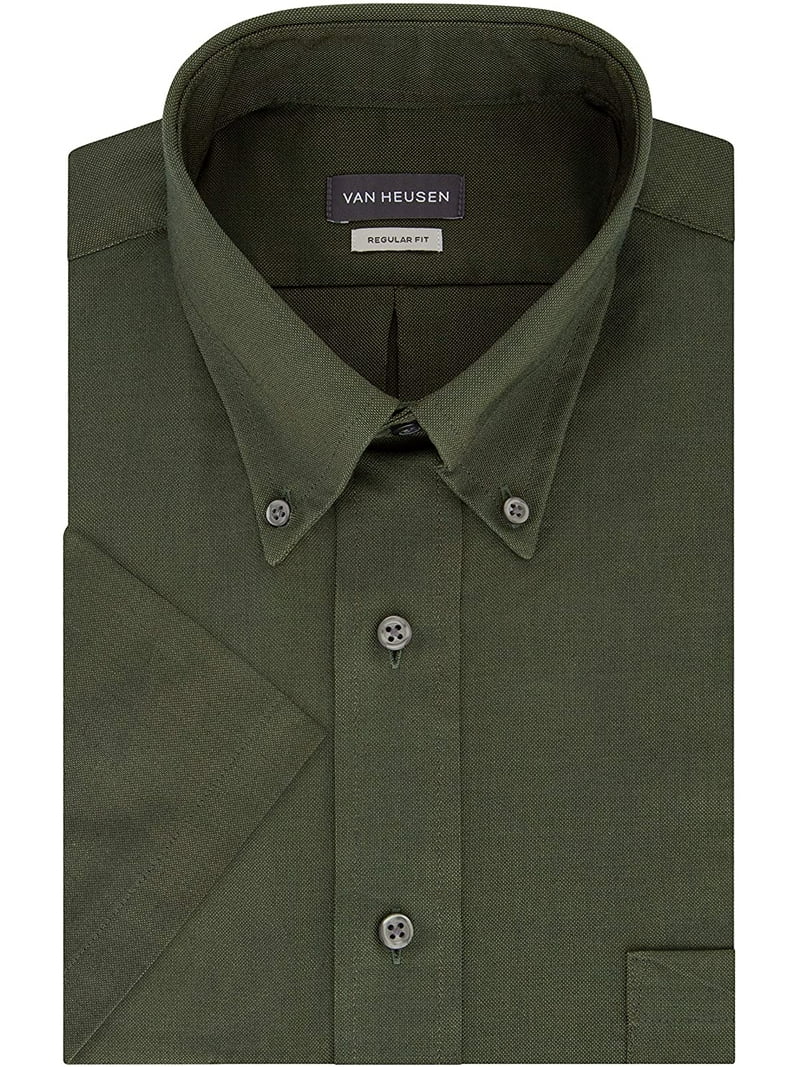 Van Heusen Mens Short Sleeve Dress Shirt Regular Fit Oxford Solid