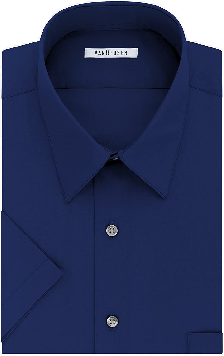 Van Heusen Mens Short Sleeve Dress Shirt Regular Fit Poplin Solid 17 Neck  Persian Blue - Walmart.com