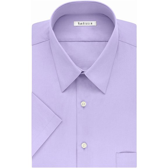 Van Heusen Mens Short Sleeve Dress Shirt Regular Fit Poplin Solid 18.5 Neck Lavender