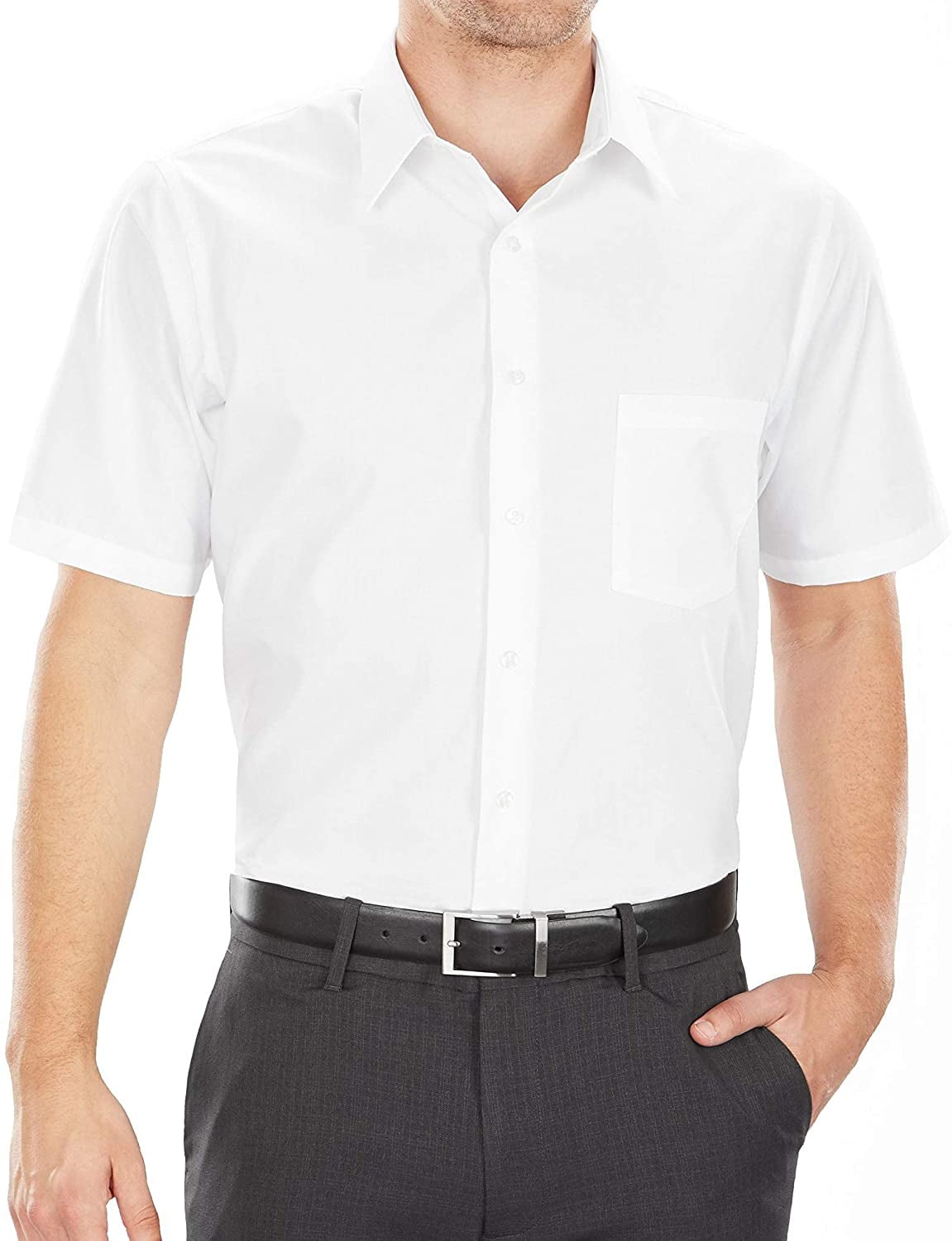 Shirts For Men Van Heusen Men's Short Sleeve Dress Shirt  Regular Fit,  Poplin Fabric, Wrinkle-Free, Point Collar Men's Dress Shirts