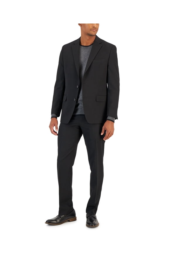 Mens Slim fit 2 Piece Suit 44 R / 37 Waist Black Solid Stretch