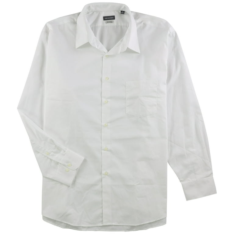 Van Heusen Mens Solid Button Up Dress Shirt White 18 Neck 34 35 Sleeve