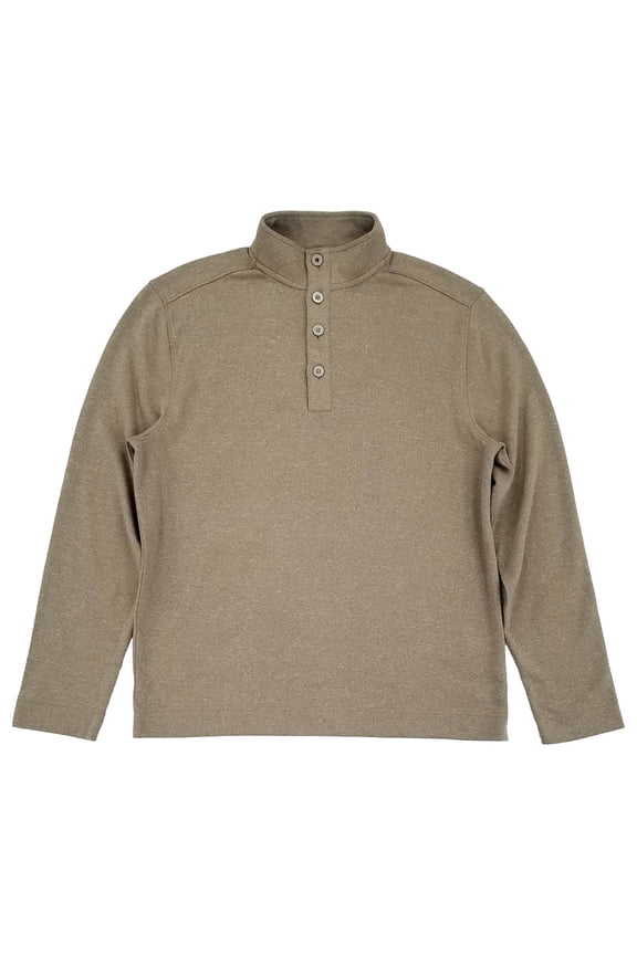 Mens Tau Brindle Never Tuck Long Sleeve Button Mock Pullover Medium