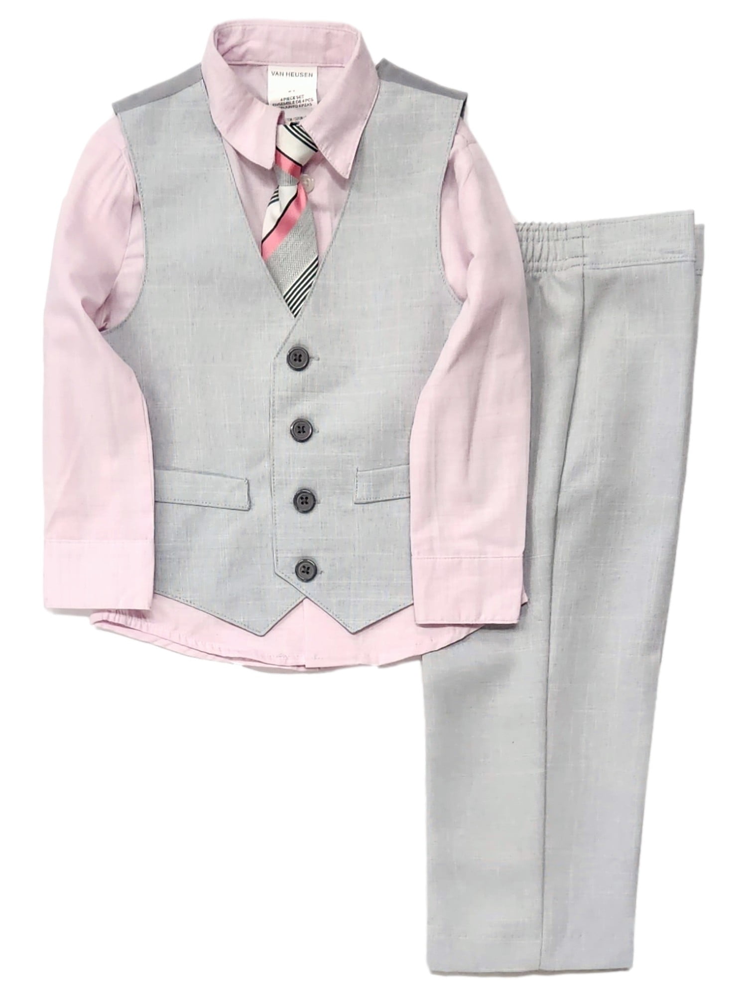 Van Heusen Toddler Boys Pink Gray 4pc Suit Pants Vest Shirt