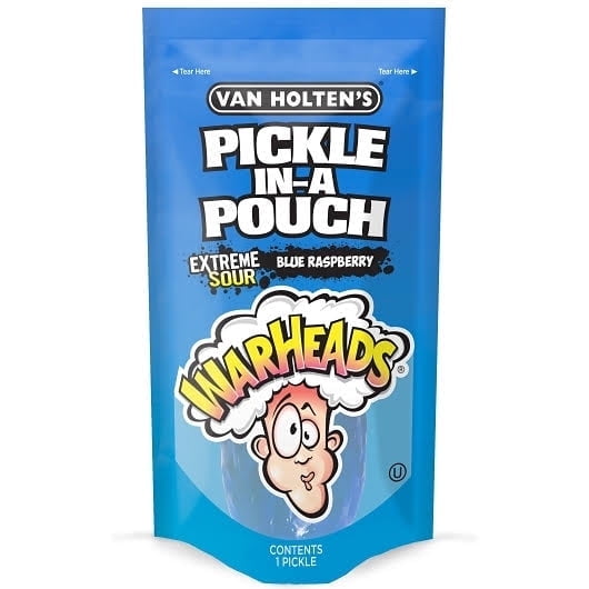 Van Holten's Pickle-In-A-Pouch | 3 Pack | Warheads Extreme Blue Raspberry |  Bold & Sour Pickle Snack