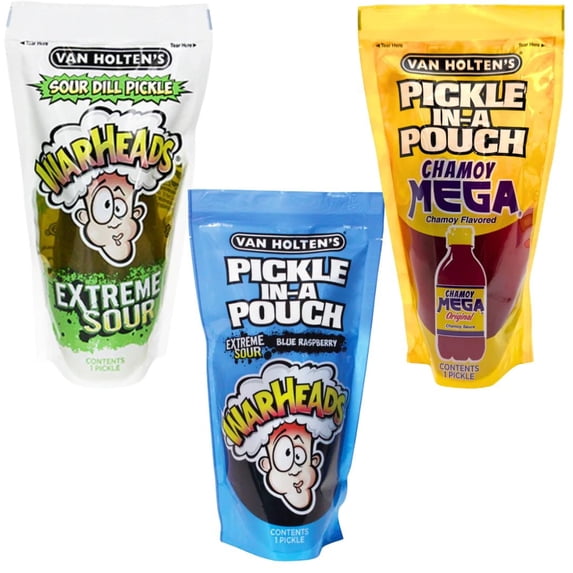 Van Holten’s Pickle Variety Pack, 3 Count – Warheads Extreme Sour, Blue Raspberry, Chamoy Mega Pickles, Individual Pouches