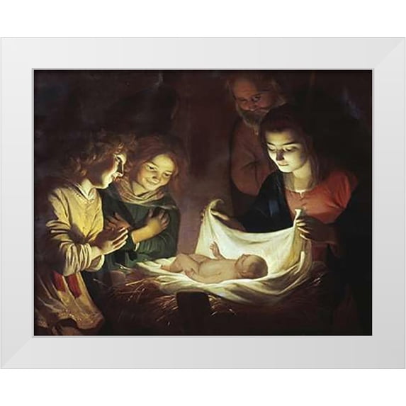 Van Honthorst, Gerrit 14x12 White Modern Wood Framed Museum Art Print Titled - The Adoration