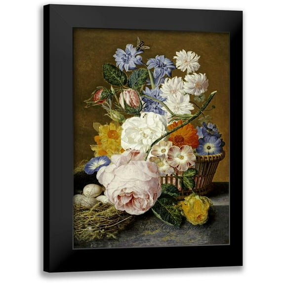 Van Huysum, Jan 11x14 Black Modern Framed Museum Art Print Titled - Roses, Morning Glory, Narcissi