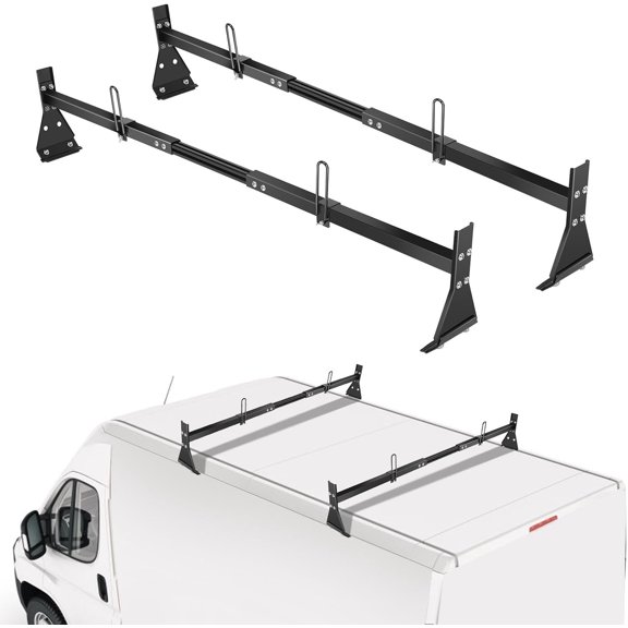 Van Ladder Roof Racks, Adjustable Van Roof Ladder Racks with Cargo Roller Compatible with 1996-Up Chevy Express Fullsize and with Rain Gutter,Black-2Pack