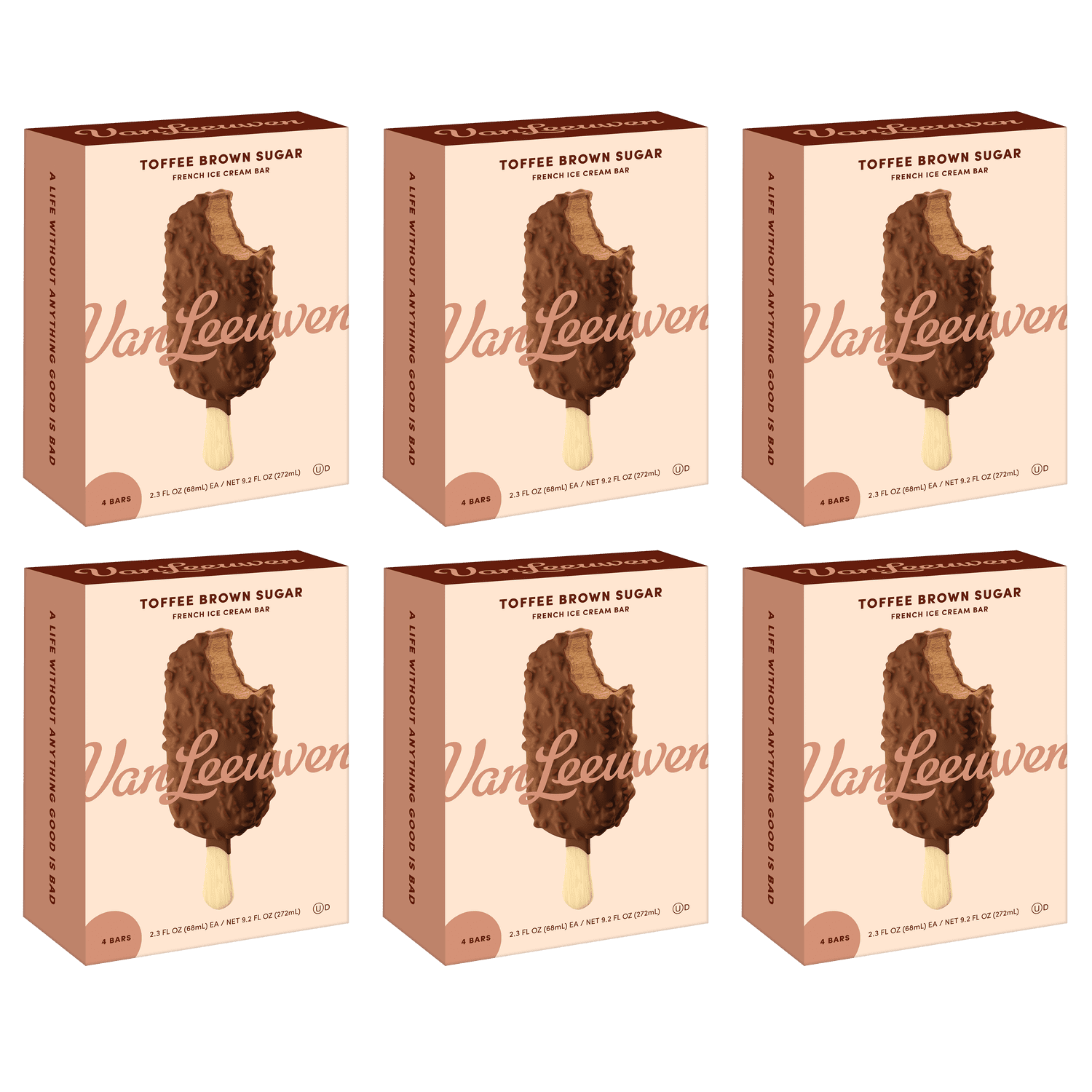 Van Leeuwen Artisan Ice Cream Toffee Brown Sugar Ice Cream Bar, 4 bars