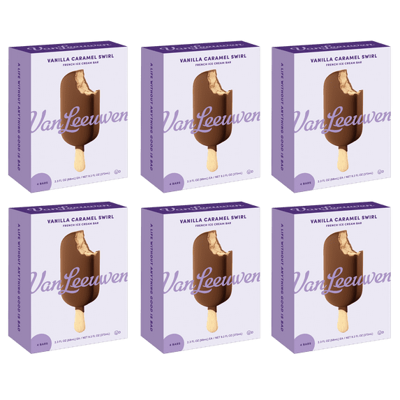 Van Leeuwen Artisan Ice Cream Vanilla Caramel Swirl Ice Cream Bar, 4 bars