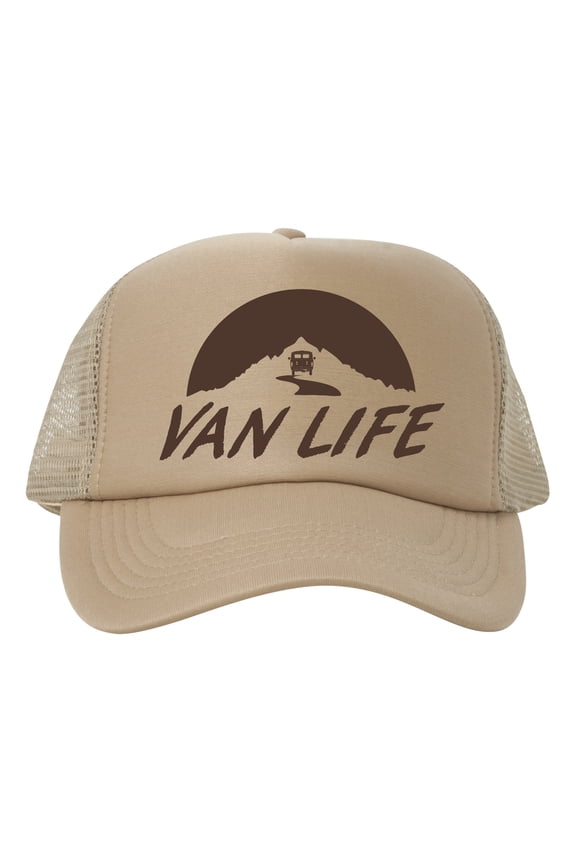 Van Life Adjustable Mesh Trucker Hat - Brown - Khaki