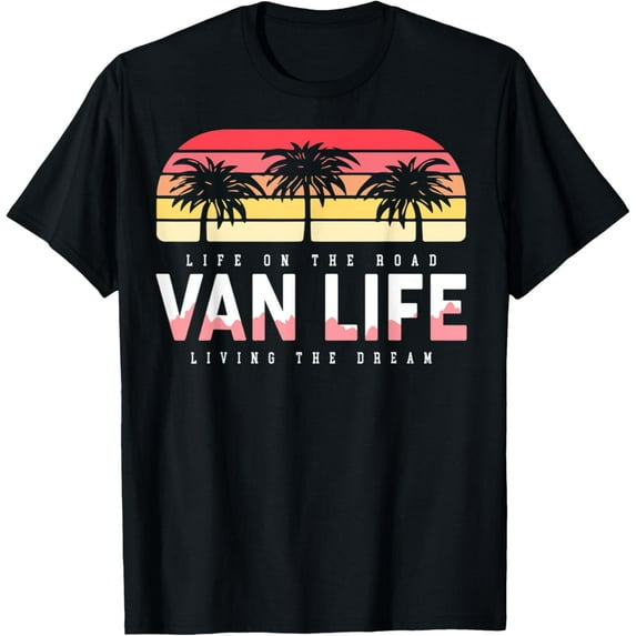 Van Life Clothing Retro Vintage Van Dwellers Vanlife Nomads T-Shirt men and women can wear, black, white, gifts