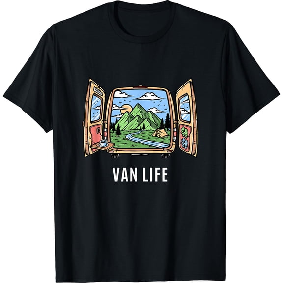 Van Life Mountain Scene Camper Hiker And Nomad Travelers T-Shirt, Unisex T-Shirt