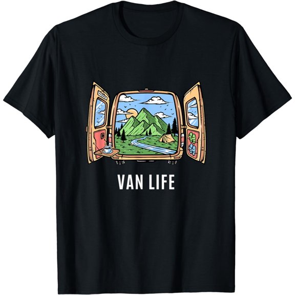 Van Life Mountain Scene Camper Hiker and Nomad Travelers T-Shirt