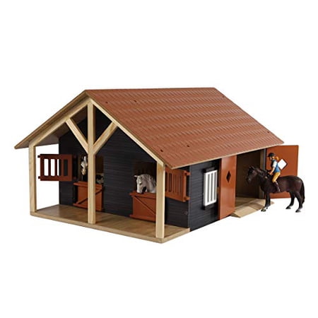 Van Manen Farming 610167 Horse Stable, Wooden, 1:24 Scale with 2 Boxes, Workshop, Movable Roof and Doors.