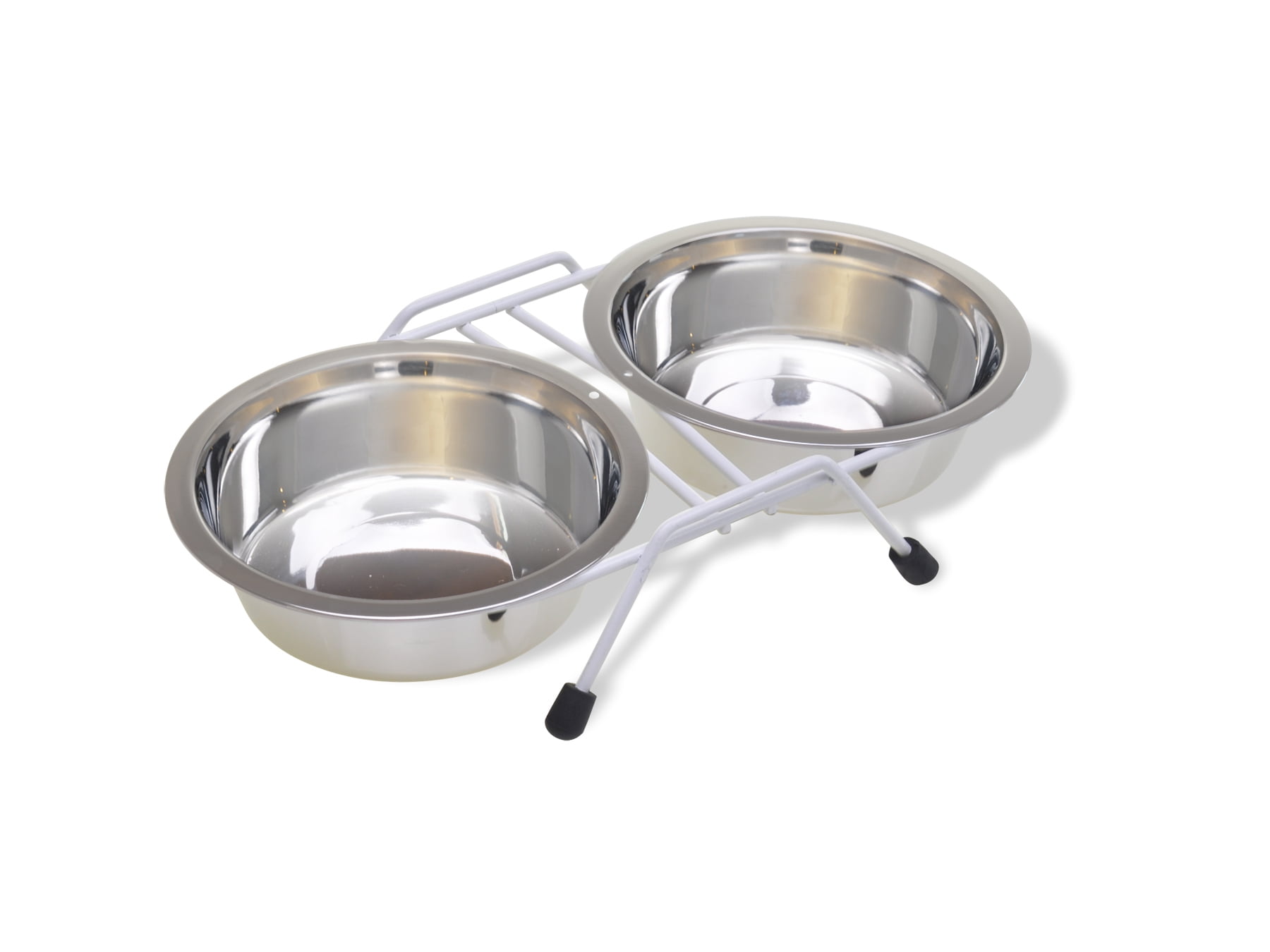 Van Ness Small Stainless Steel Raised Double Dog Bowl; NonSkid Stand