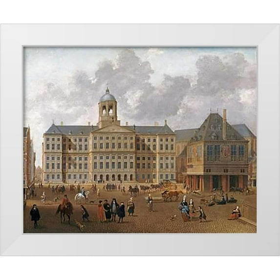 Van Nickele, Isaac 14x12 White Modern Wood Framed Museum Art Print Titled - The Town Hall On The Dam, Amsterdam