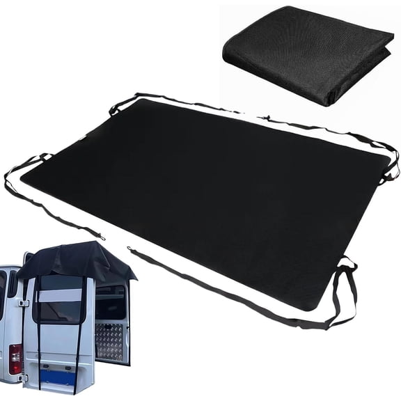 Van Rear Door Awning Sunshade, Waterproof Oxford Cloth RV Tailgate Canopy for Campervan Truck, UV Protection Tear-Resistant Shelter for Beach (1 Pc, Black)