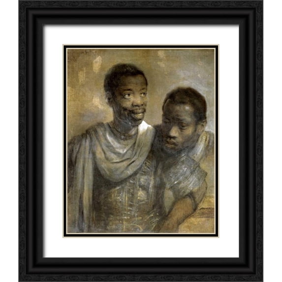 Van Rijn, Rembrandt 26x32 Black Ornate Wood Framed with Double Matting Museum Art Print Titled - Two Black Men
