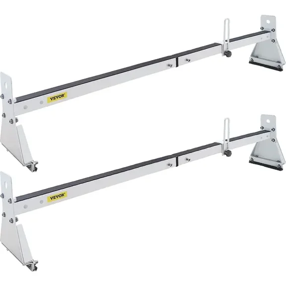 Van Roof Ladder Rack, 2 Bars, 331 LBS Capacity, 52"-63.8" Adjustable Steel Roof Rack Cross Bar with Ladder Stoppers, Fit Vans with Rain Gutters, for Kayak Canoe Lumber Pipe Cargo,, White