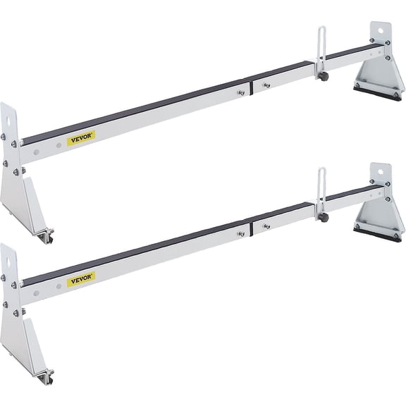 Van Roof Ladder Rack, 2 Bars, 331 LBS Capacity, 52"-63.8" Adjustable Steel Roof Rack Cross Bar with Ladder Stoppers, Fit Vans with Rain Gutters, for Kayak Canoe Lumber Pipe Cargo,, White