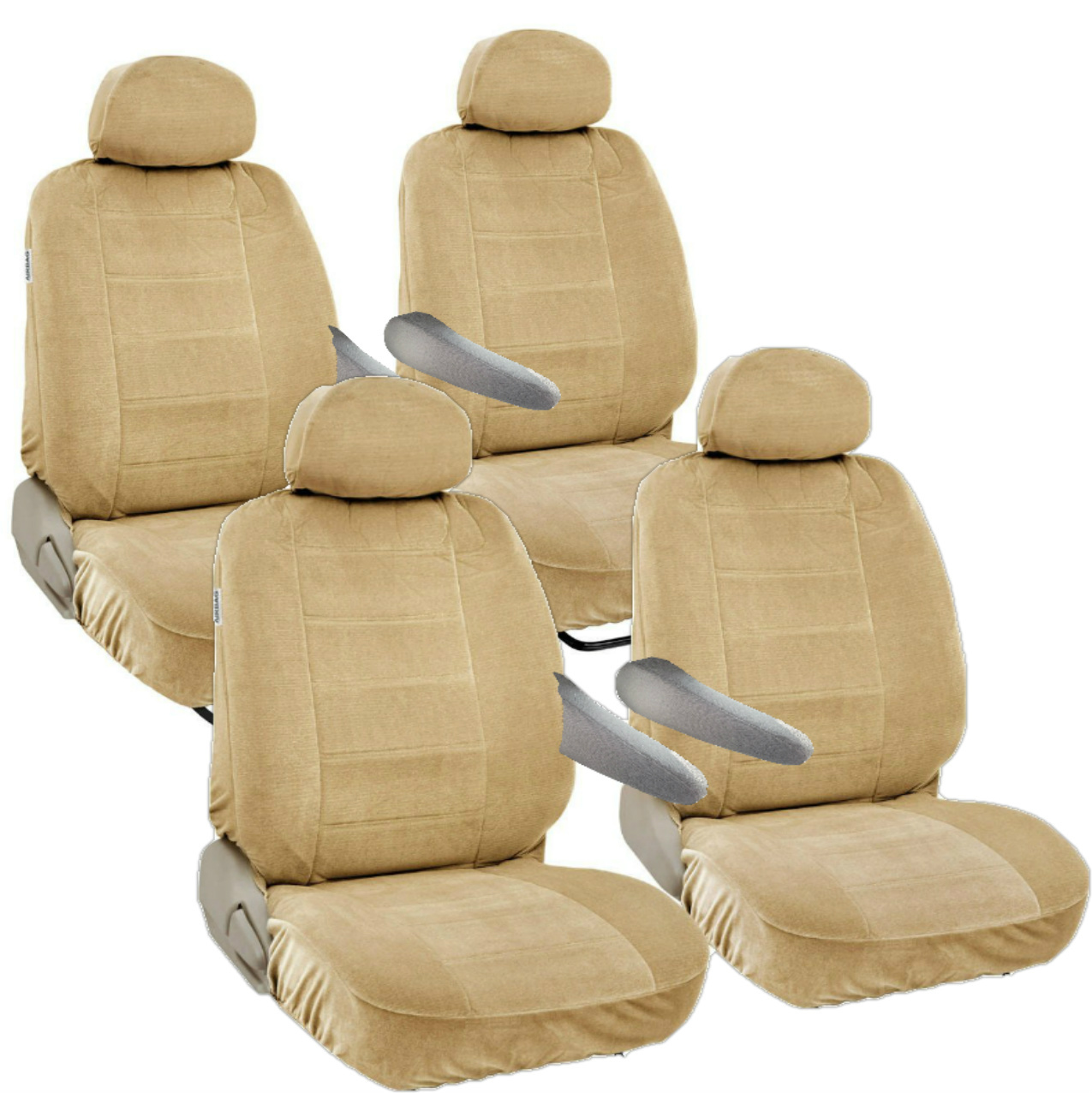 Van Seat Cover Front & Middle Row Bucket Seats Armrest Access 2000 - 2003 Toyota Sienna Semi Fit Thick Covers (Beige) - image 1 of 3