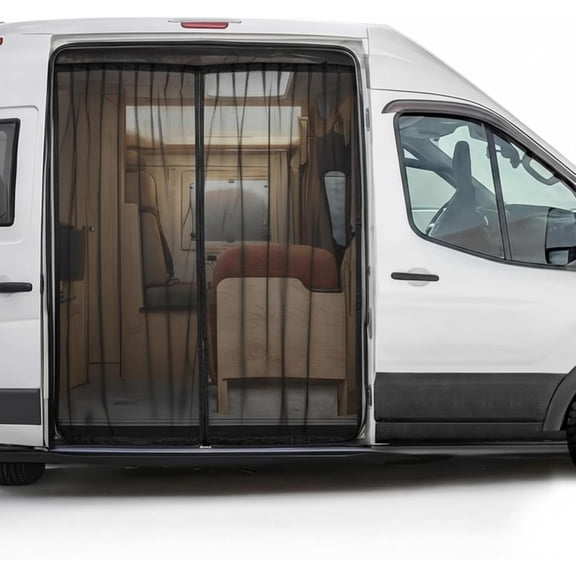 Van Sliding Door Bug Screen for Camping, Magnetic Mosquito Net for Campervan, Breathable Privacy Screen with Zipper Compatible with Sprinter Transit Promaster Vans(Large, 83 x 60 Inch,Black)