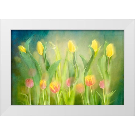 Van Son, Greetje 14x11 White Modern Wood Framed Museum Art Print Titled - Dancing tulips
