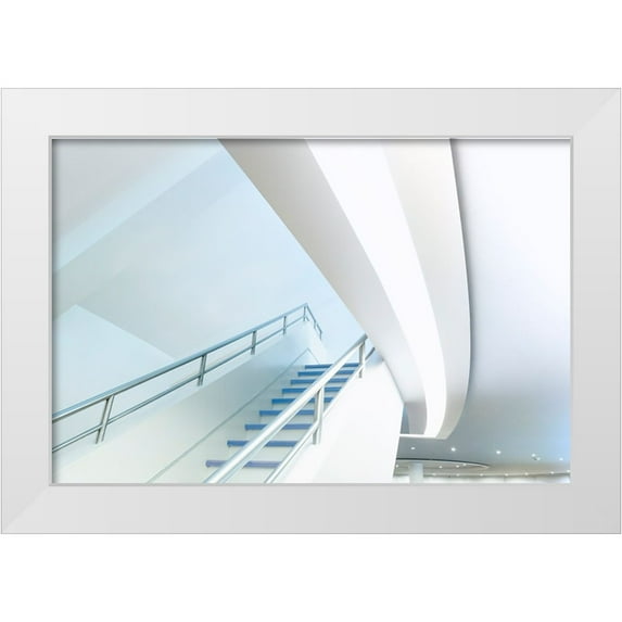 Van Son, Greetje 32x23 White Modern Wood Framed Museum Art Print Titled - Soft Blue Ascent