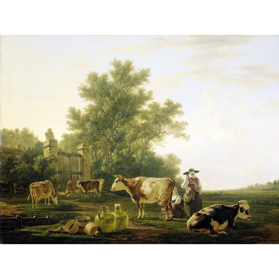 Van Strij Milking Time Cow Landscape Painting Extra Large XL Wall Art Poster Print