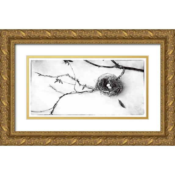 Van Swearingen, Debra 24x14 Gold Ornate Wood Framed with Double Matting Museum Art Print Titled - Nest and Branch II