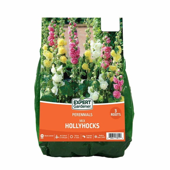 Expert Gardener Hollyhocks Mix (Set of 3 Dormant Bare Plant Roots) Full Sun, Multi-Color, Perennial