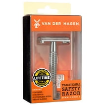 Van der Hagen Traditional Safety Razor Kit, Chrome Silver, for All Skin Types, 5 Count (Men)