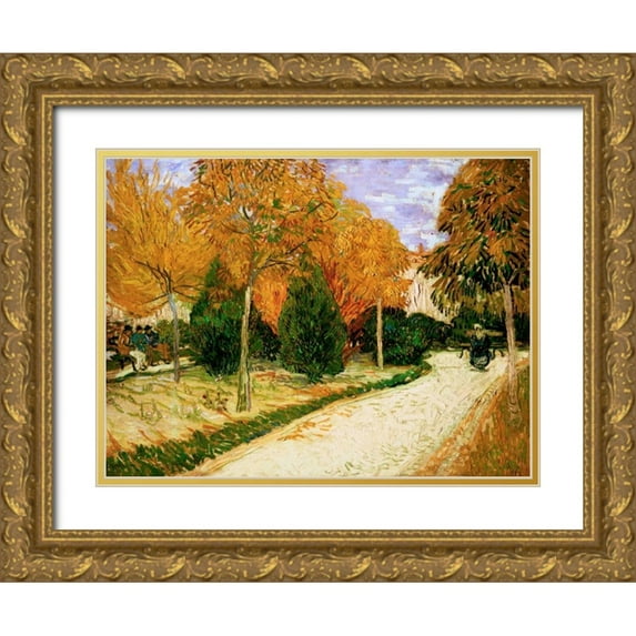 Van gogh, Vincent 32x25 Gold Ornate Wood Framed with Double Matting Museum Art Print Titled - Garden in Autumn