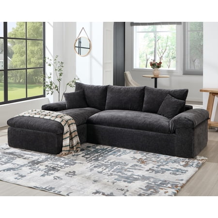 VanAcc 108" Boneless Sofa, No Assembly Required, Oversized L Shape Couch, Cloud Sofa for Living Room, Modern Sectional Couch, Chenille Gray
