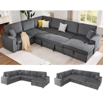 VanAcc 130" Sofa Bed, Sleeper Sofa, Pull Out Sleeper Couch with Storage, Convertible 6-Seater for Living Room, Corduroy Grey